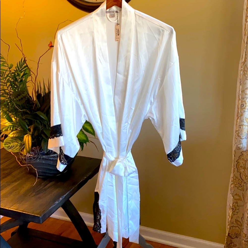 White Satin and Black Lace Victoria’s Secret Robe